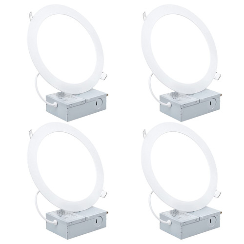 7 Inch Ultra-Thin LED Recessed Ceiling Light with Junction Box, 6000K Cool Light 18W LED Panel Light Can Light Downlight 1500LM High Brightness Easy Installation 4 Pack