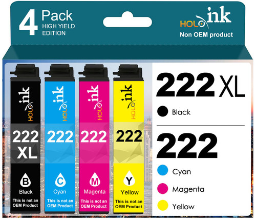 222XL Remanufactured Ink Cartridge Replacement for Epson 222 Ink Cartridges T222 for Expression Home XP-5200 Workforce WF-2960 Printer (Black, Cyan, Magenta, Yellow 4 Pack) 222XL Remanufactured Ink Cartridge Replacement for Epson 222 Ink Cartridges T222 for Expression Home XP-5200 Workforce WF-2960 Printer (Black, Cyan, Magenta, Yellow 4 Pack)