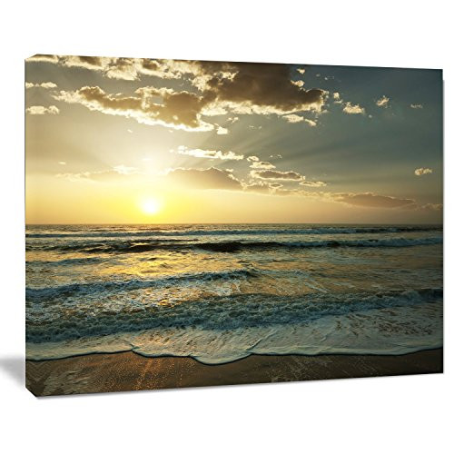 Designart PT12347-20-12 Dark Waves at Sunset-Beach Canvas Wall Art, 12" H x 20" W x 1" D 1P