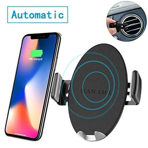 Automatic Wireless Car Charger, Qi Car Charger Mount, one-Touch Qi Fast Wireless Charging Air Vent Car Phone Holder for iPhone Xs Max/XR/XS/X/8 Plus, Samsung Galaxy S9 Plus/S8/S8 Plus/Note 9/8