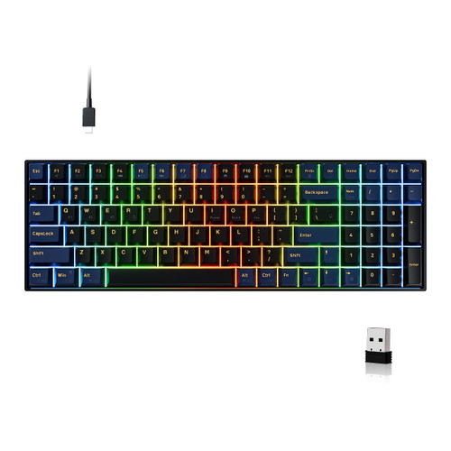 GM1000 Hot Swappable Mechanical Keyboard Compact RGB Backlit 2.4G/Bluetooth/Wired Wireless Mechanical Gaming Keyboard for Win Mac PC Gamer, Dark Blue and Black (Yellow Gateron Switch)