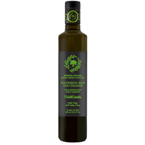 Polyphenol Rich (+800mg/kg) 2023 Fresh Early Harvest Olio Italiano | Organic Olive Oil, Extra Virgin from Italy, Lab Tested Nutritional Values, Early Harvest | 16.9 fl oz