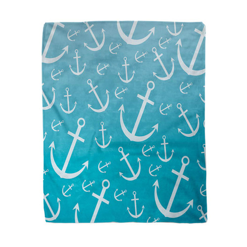 60x80 Inches Flannel Throw Blanket Teal Ombre Anchor Pattern in Blue Abstract Aqua Azure Home Decorative Warm Cozy Soft Blanket for Couch Sofa Bed