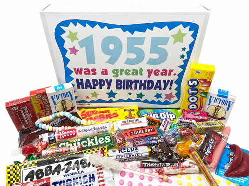 ~ 1955 69th Birthday Gift Box of Nostalgic Candy Assortment from Childhood for 69 Year Old Man or Woman Born 1955 ~ 1955 69th Birthday Gift Box of Nostalgic Candy Assortment from Childhood for 69 Year Old Man or Woman Born 1955