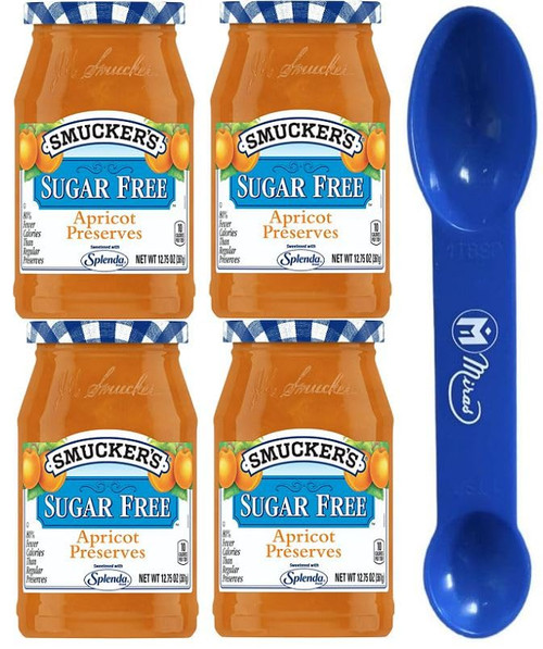 (Pack of 4) Smuckers' Sugar Free Apricot Preserves with Splenda Brand Sweetener, 12.75 Oz ( Trademark 2-in-1 Measuring Spoon Included!)