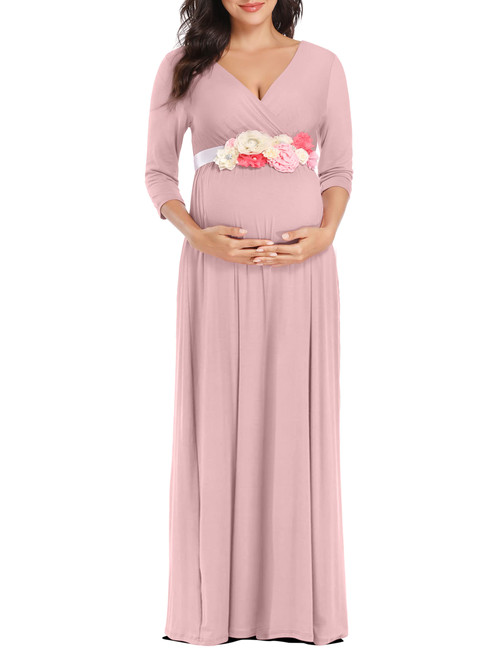 Maternity Dress Maternity Dress for Photoshoot Maternity Dress for Baby Shower Maternity Photoshoot Dress Maternity Maxi Dress (Dusty Pink S)