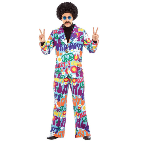 Groovy Mens Hippie Costume for Men, Retro Mens Hippie Costumes for Adults, Groovy Costumes for Men, 60s Suit Men - Large