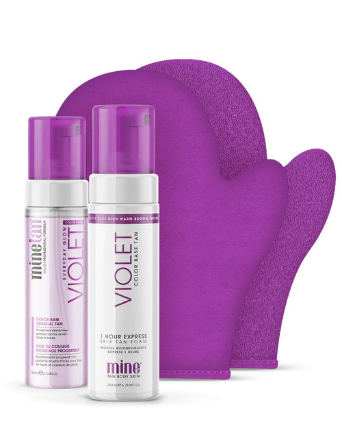 MineTan Self Tanner Kit - Violet & Gradual Self Tan Foams + Self Tanning Mitt Applicator + Exfoliating Mitt, Moisturizing Sunless Tanner, 100% Vegan, Cruelty Free, No Fake Tan Smell, Orange Tones