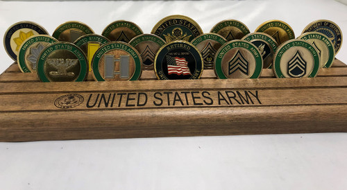 - Challenge Coin Holder, 4 Row Coin Display Case, Coin Display Stand with Armed Forces Emblem Engraved, Army