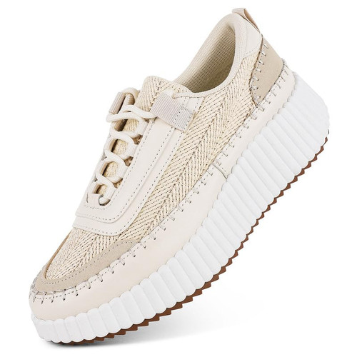 Platform Sneakers Lace Up Woven Comfortable Casual Fashion Sneaker Low Top Chunky Walking Shoes,Beige