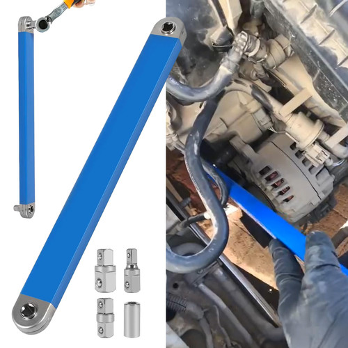 Offset Extension Wrench, Multifunctional Tight Reach Extension Wrench, Reach Extension Wrench Set with 1/4", 3/8", 1/2" Square Drive Adapters