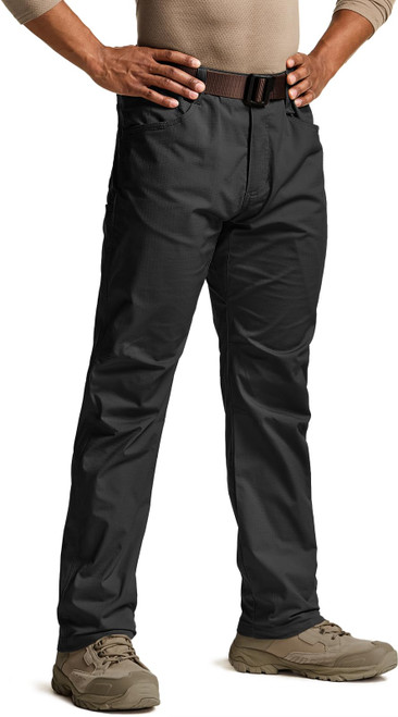 Men's Flex Stretch Tactical Pants, Water Resistant Ripstop Cargo Pants, Lightweight EDC Outdoor Work Hiking Pants, Tac-Stretch Black, 36W x 32L