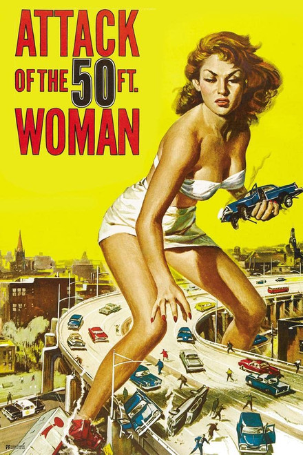 Attack of the 50 Foot Woman Retro Vintage Horror Movie Merchandise 50s Sci Fi Movie Classic Kitsch Feminist SciFi Horror Decor Horror Movie Poster Giantess Cool Huge Large Giant Poster Art 36x54