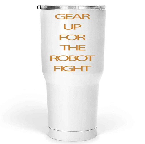 Humorous Gift Robot Fight - Fun Mechanical Gift for Robot Fans - Two Robots Battling on 30 Oz White Stainless Steel Large Tumbler