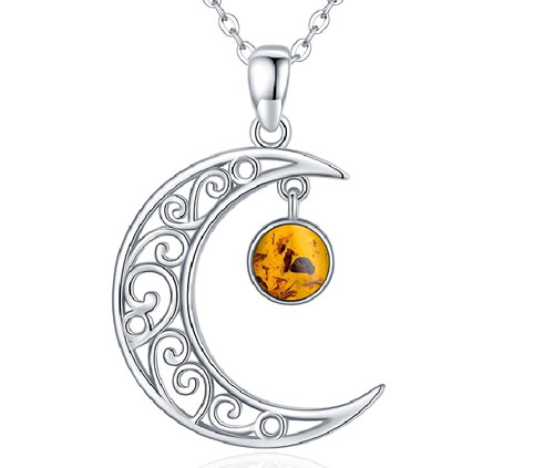 Moon Necklace 925 Sterling Silver Amber Necklace Celtic Knot Moon Pendant Amber Jewelry Gifts for Women Girls Adults Moon Necklace 925 Sterling Silver Amber Necklace Celtic Knot Moon Pendant Amber Jewelry Gifts for Women Girls Adults