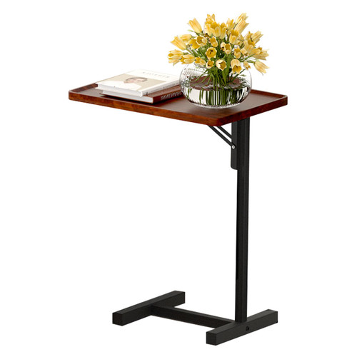 Foldable C Shaped Side Table Wood End Table for Small Spaces Modern Sofa Table with Metal Frame for Living Room, Bedroom (Rectangular Table)