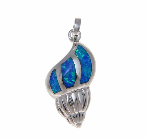 925 Sterling silver Hawaiian conch shell blue synthetic opal pendant charm