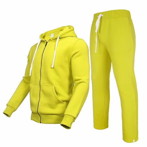 Mens Tracksuit 2 pieces fashion warm Fleece Hooded Sweatsuit set for big and tall men jogger suit outer sportswear(neon green,2XL)