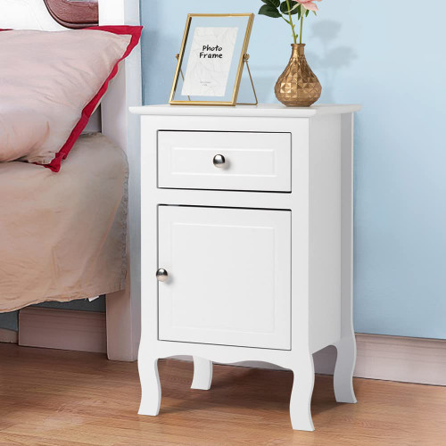 Wooden Nightstands for Bedroom, Accent Bedside End Side Table with Storage Drawer, Bedroom Side Storage Cabinet Sofa Side Table, Farmhouse End Table for Living Room, Rustic Night Stand Table,White