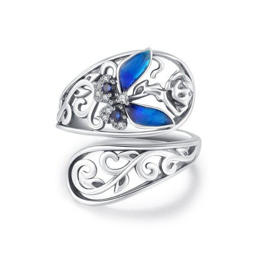 Butterfly Spoon Ring 925 Sterling Silver Adjustable Flower Spoon Rings Butterfly Jewelry Rings Gifts Women Girls