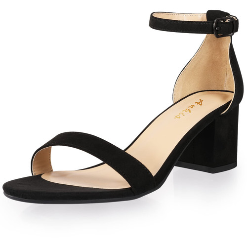 Black Heels Women's Open Toe Ankle Strap Block Chunky Low Heeled Sandal Comfortable Office Wedding Dress Pump Shoes Standard Size 2.25 Inches Heel Design