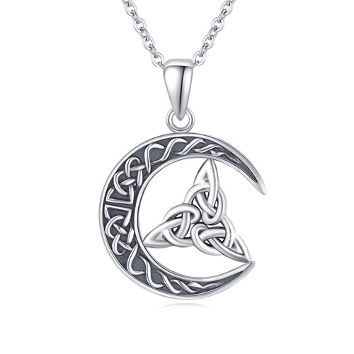 Celtic Knot Necklace 925 Sterling Silver Celtic Necklace for Women Men Adjustable Celtic Jewelry Moon Pendant Necklace Birthday Gift