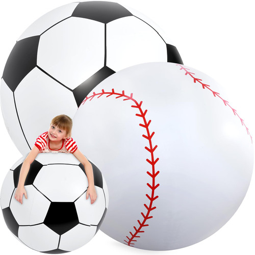 2 Pcs Giant Inflatable Sports Balls Large Inflatable Beach Ball Inflatable Ball for Summer Pool Outdoor Activity Games Sports Themed Birthday Party Favor (Soccer, Baseball, 40 Inch)