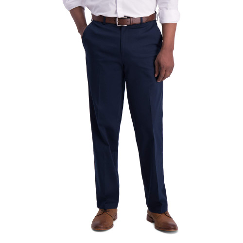 Men's Iron Free Premium Khaki Classic Fit Flat Front Expandable Waist Casual Pant (Regular and Big & Tall Sizes), Dk Navy, 36W x 29L