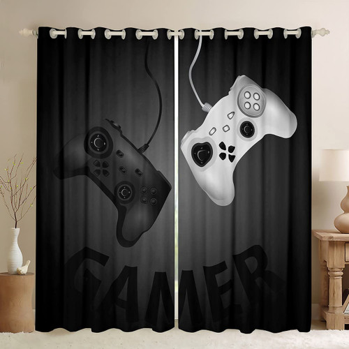 Gamer Curtains for Bedroom Teens Boys Gaming Room Darkening Curtain 53W X 96L Video Game Gamepad Home Decor Thermal Window Drapes Game Controller Window Treatment Black Grey 42W X 63L 2 Panels