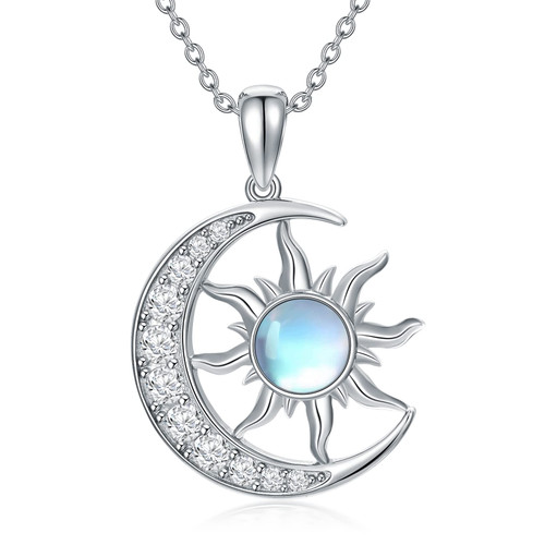 Sun and Moon Necklace 925 Sterling Silver Moonstone Crescent Pendant Necklace Exquisite Jewelry Gifts for Women Girls Sun and Moon Necklace 925 Sterling Silver Moonstone Crescent Pendant Necklace Exquisite Jewelry Gifts for Women Girls