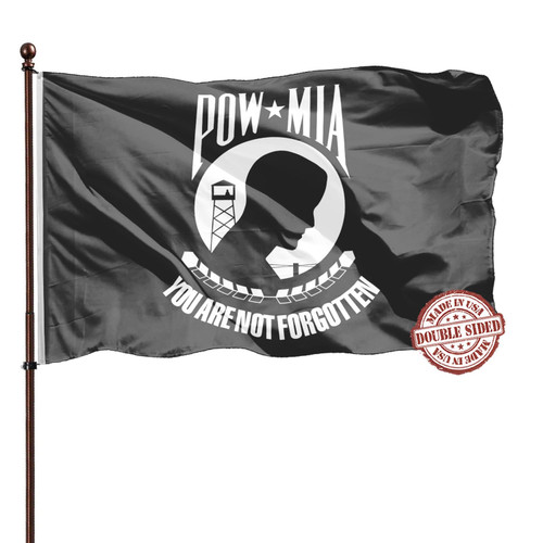 Double Sided Pow Mia Flag 5x8- Heavy Duty 3Ply 240D Polyester Vivid Colors- You Are Not Forgotten Prisoner of War Flag- 4 Rows Stitched and Canvas Header with 3 Brass Grommets