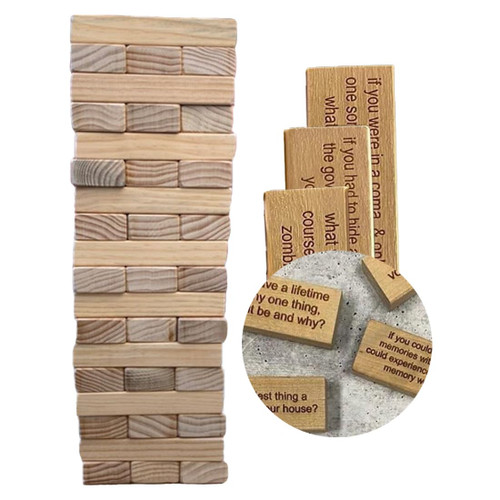 Ice Breaker Questions Tumbling Wood Balance Stacking Blocks Tower Game - Get to Know You Each Other Family Party Games - Icebreaker Conversation Starters