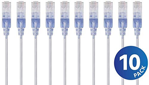 Monoprice Cat6A Ethernet Network Patch Cable - 20 Feet - White | 10-Pack, 10G - SlimRun Series