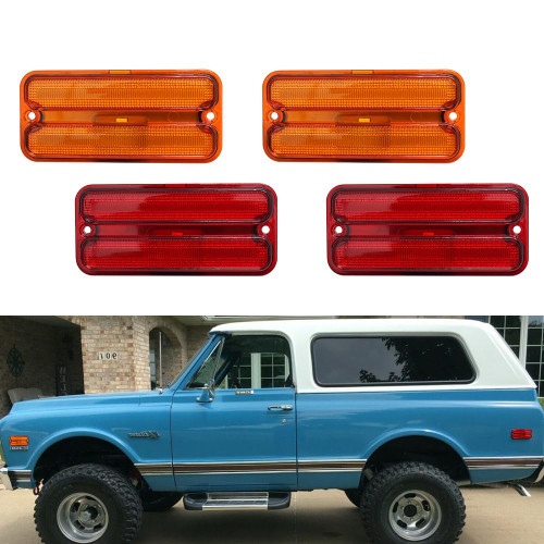 For 1968 1969 1970 1971 1972 Chevy GMC Pickup Trucks Front/Rear Bumper Fender Side Marker Lights housing Amber & Red Lens 4 pcs