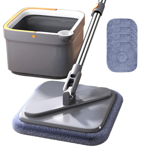 Square Spin Mop M16, Self Wash Spin Mop M16, Spin Mop and Bucket with Wringer Set, Square Spin Mop for Floor Cleaning, Spin Mop Separate Clean and Dirty Water (4 Cloths)