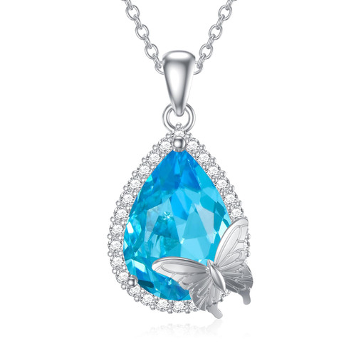 Butterfly Necklace 925 Sterling Silver Blue Aquamarine Crystal Butterfly Pendant Necklace Jewelry Gifts for Women Girl Butterfly Necklace 925 Sterling Silver Blue Aquamarine Crystal Butterfly Pendant Necklace Jewelry Gifts for Women Girl