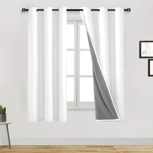 White 100% Blackout Curtains 72 Inches Long for Bedroom Thermal Insulated Light Blocking Full Room Darkening Noise Reducing Grommet 2 Panels Curtains (White,42" W x 72" L)