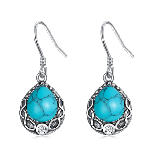 Turquoise Earrings 925 Sterling Silver Teardrop Dangle Earrings for Women Infinity Turquoise Dangle Vintage Earrings Western Bohemian Earrings Gifts for Women