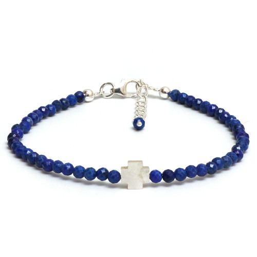 GemInspire Mother's Day Jewelry Blue Lapis Lazuli Beaded Bracelet, Pearl Cross Bracelet, Faith Hope Bracelets, September Birthstone,Gift for Mom,6.5+1 Inch 925 Silver Adjustable Chain (Lapis Lazuli) GemInspire Mother's Day Jewelry Blue Lapis Lazuli Beaded Bracelet, Pearl Cross Bracelet, Faith Hope Bracelets, September Birthstone,Gift for Mom,6.5+1 Inch 925 Silver Adjustable Chain (Lapis Lazuli)
