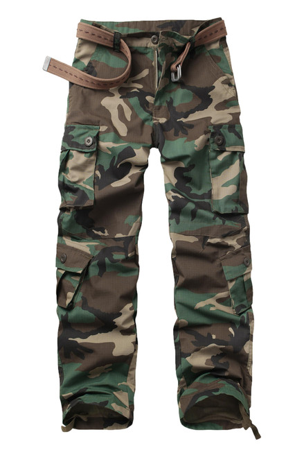 Men's Outdoor Hiking Pants, Tactical Pants Lightweight Casual Work Ripstop Cargo Pants for Men with Pockets 3355 Woodland Camo 34