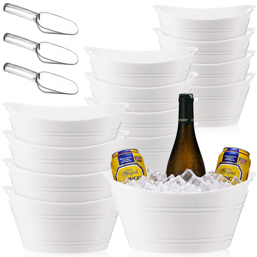 12 Pcs Plastic Ice Bucket Ice Tub Clear Wine Champagne Wine Bucket Beer Bucket Drink Bucket Cooler Chiller Bin Parties Oval Storage Tub with 3 Ice Scoops for Cocktail (White) 12 Pcs Plastic Ice Bucket Ice Tub Clear Wine Champagne Wine Bucket Beer Bucket Drink Bucket Cooler Chiller Bin Parties Oval Storage Tub with 3 Ice Scoops for Cocktail (White)