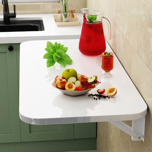 Folding Wall Desk, 31.4 x 19.7 Folding Table, Fold Down Wall Mounted Desk, Drop Leaf Dining Table Small Wood Floating Desk for Wall Laundry Room Bar Home Office Small Space, White