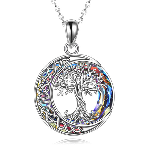 Tree of Life Necklace S925 Sterling Silver Crystal Tree of Life Pendant Necklace Celtic Knot Moon Tree of Life Jewelry for Women Gifts Tree of Life Necklace S925 Sterling Silver Crystal Tree of Life Pendant Necklace Celtic Knot Moon Tree of Life Jewelry for Women Gifts