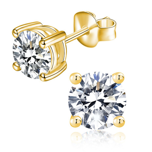 Moissanite Stud Earrings with 0.6ct-3ct D Color Round Cut Lab Created Diamond Earrings in Sterling Silver with 18K Yellow Gold Plated for Women Men-1 Moissanite Stud Earrings with 0.6ct-3ct D Color Round Cut Lab Created Diamond Earrings in Sterling Silver with 18K Yellow Gold Plated for Women Men-1