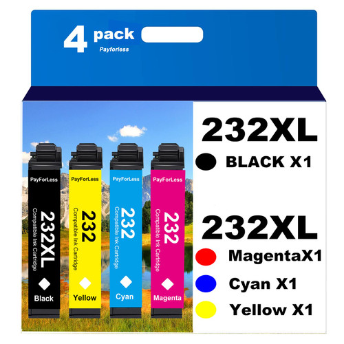 232XL Remanufactured for Epson 232 Ink Cartridges Epson 232XL T232 XL for Epson XP-4200 XP-4205 Epson Workforce WF-2930 WF-2950 Printer 4 Pack 1 Black 1 Cyan 1 Magenta 1 Yellow