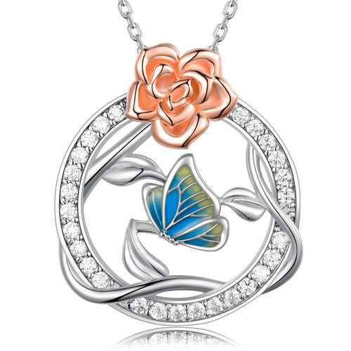 Rose Necklace 925 Sterling Silver Butterfly Rose Pendant Necklace Butterfly Rose Flower Jewelry Gifts for Women Girls Valentine Mothers Day Rose Necklace 925 Sterling Silver Butterfly Rose Pendant Necklace Butterfly Rose Flower Jewelry Gifts for Women Girls Valentine Mothers Day