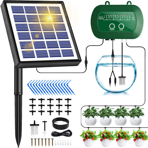 Solar Irrigation System, Automatic Drip Irrigation System with 12 Timing Modes for Potted Plants, Automatic Watering System for Balcony & Plant Bed