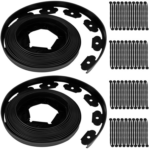 66FT Landscape Edging Border Kit, No Dig Garden Border Edging with 80 Spikes, 2 Inch Tall Plastic Edging Border Flexible for Garden Flower Beds Lawn Yard Pathway