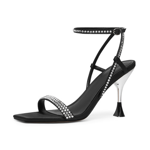 Black Strappy Heels for Women Rhinestone Heeled Sandals Open Square Toe Stiletto High Heels Ankle Strap Prom Shoes for Women Size 6 Black Strappy Heels for Women Rhinestone Heeled Sandals Open Square Toe Stiletto High Heels Ankle Strap Prom Shoes for Women Size 6