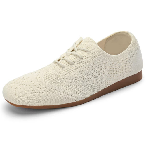 Women's Lace-up Oxfords Flats Classic Knit Brogue Dress Walking Shoes Casual Sneakers 6.5 US Beige